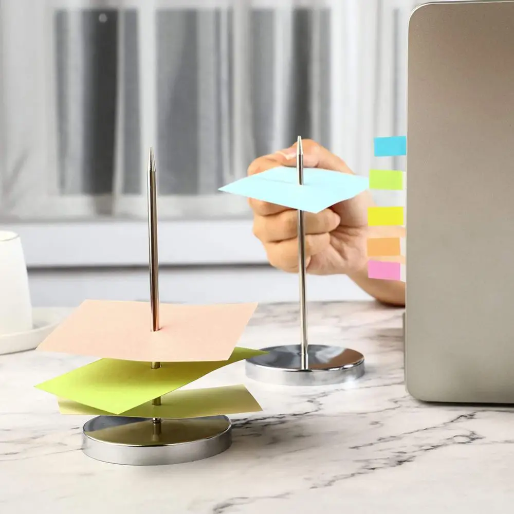 Safe Memo Holder Spike Stick Straight Rod Metal Receipt Bill Paper Note Holder Spike with Stand 2Pcs