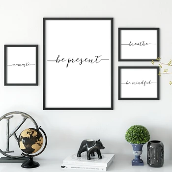 

Yoga Spiritual Canvas Painting Art Poster Wall Decor , Be Present / Namaste / Breathe Calligraphy Yoga Wall Art Prints