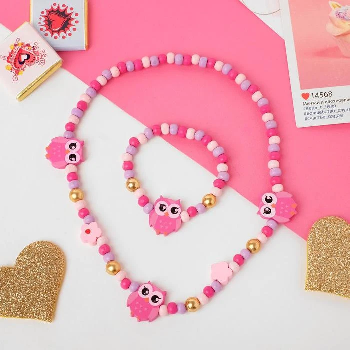 Набор детский &quotВыбражулька&quot 2 предмета: бусы браслет совы цветной | Украшения