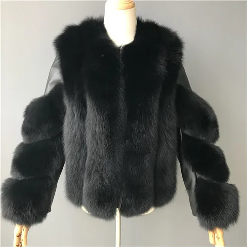Женское меховое пальто зимнее Высококачественное натуральное пальто из лисьего меха роскошные классические короткие шубы из натурального меха - Цвет: Black