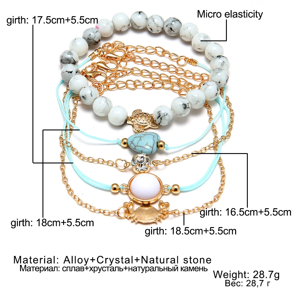 5 шт./компл. бусины камень Черепаха краб с украшением в виде кристаллов браслет набор для Для женщин с геометрическим рисунком сердечка заявление животных Braclets для Для женщин