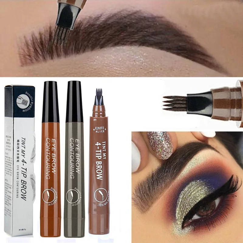 Lápiz de cejas de cuatro puntas, 5 colores, líquido dividido, resistente al agua, de larga duración, potenciador, sombra de cejas