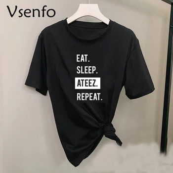

Kpop Fashion Unisex Eat Sleep Ateez Repeat Printed Casual T Shirt Short Sleeve Cotton Funny Tee Tops for Kpop Fans