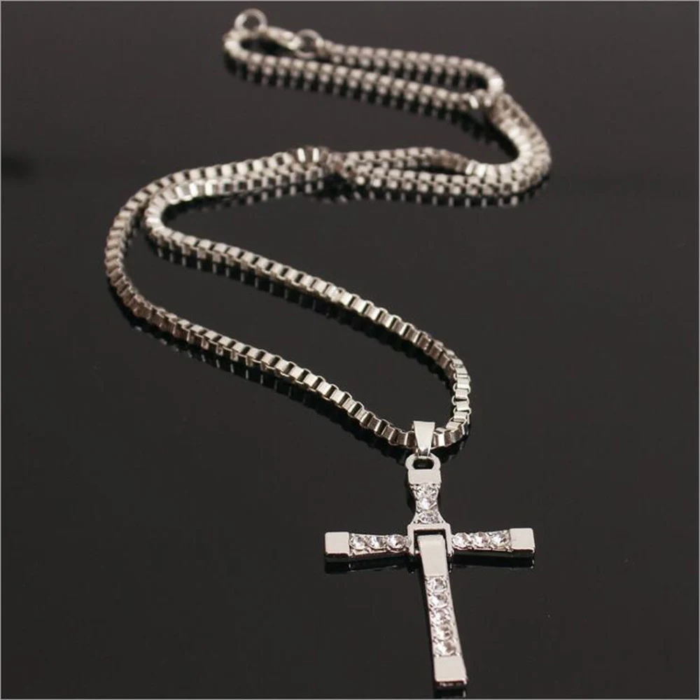 Zkceenier 2019 Necklace The Fast and The Furious Celebrity Vin Diesel Item Crystal Jesus Men Cross Pendant Necklace Gift Jewelry