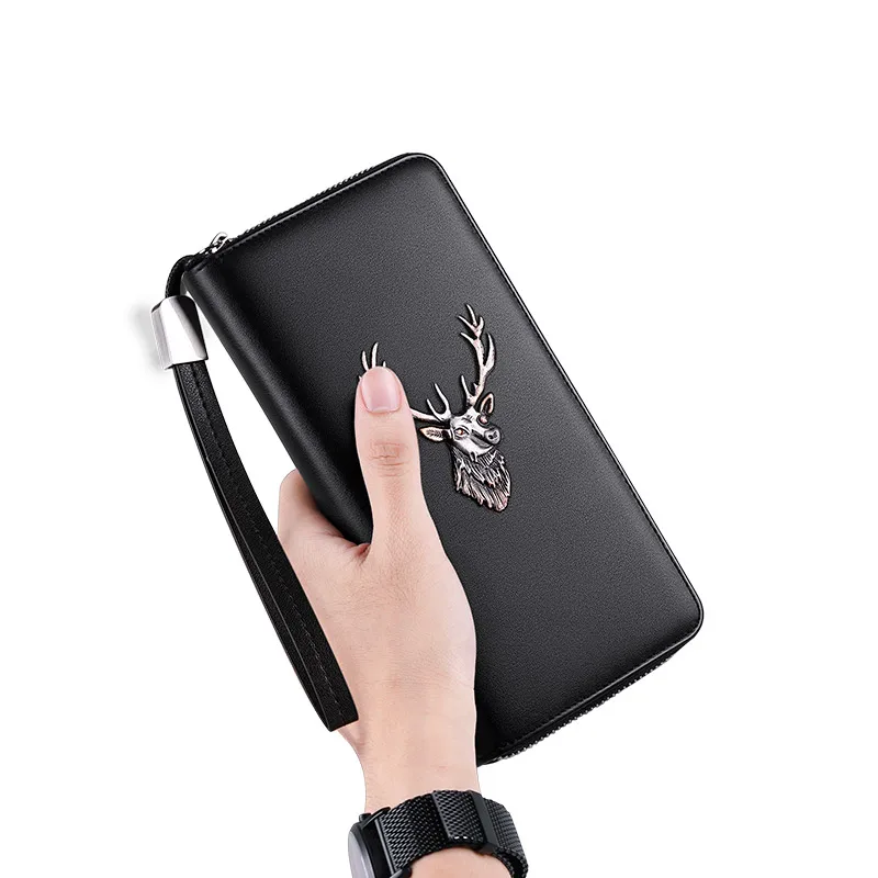 

Men's wallet long deer head 3D three-dimensional fashion multifunctional credit card bag leather organ wallet clutch bag