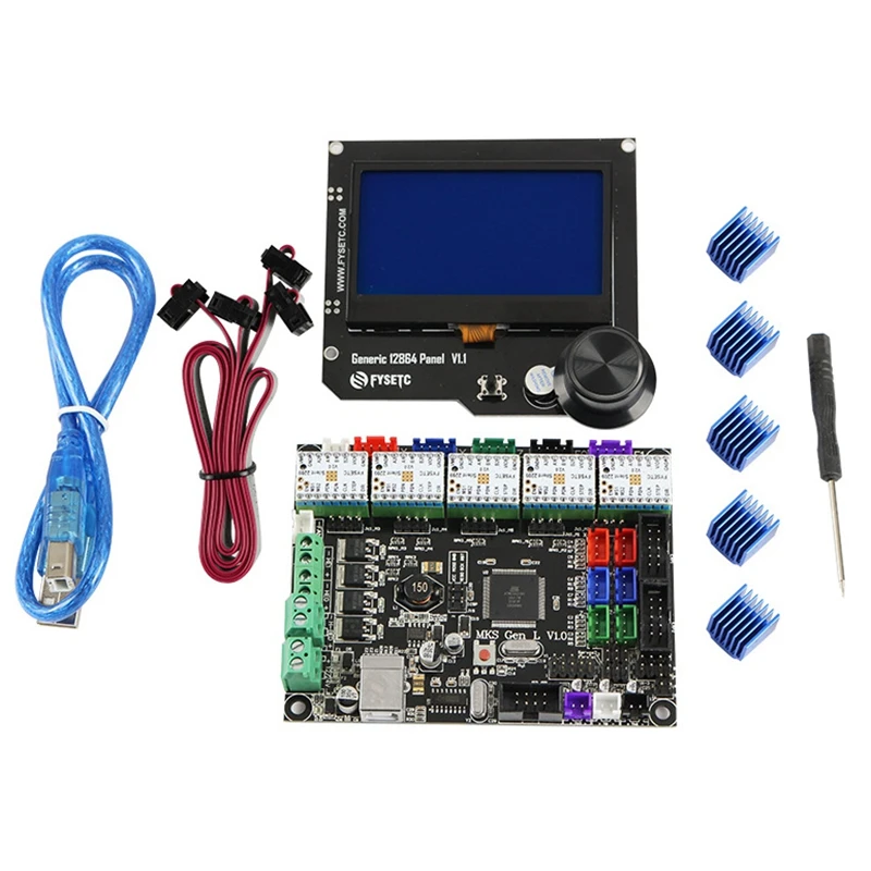 Комплект материнской платы для 3d принтера Mks Gen L + Драйвер Tmc2209x5 12864 Rgb V1.1 ЖК-дисплей