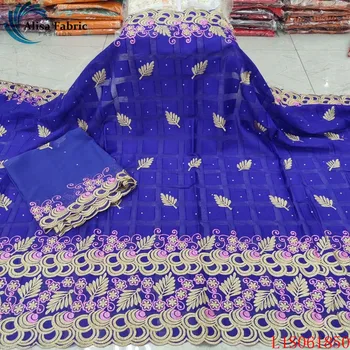 

Alisa royal blue embroidery swiss voile lace african cotton fabric 5 yards+2 yards/sets chiffon fabric embroidery with stones