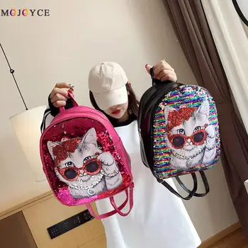 

Sequins Lovely Cat Women Backpack Girls Shoulder School Bag with LED Light