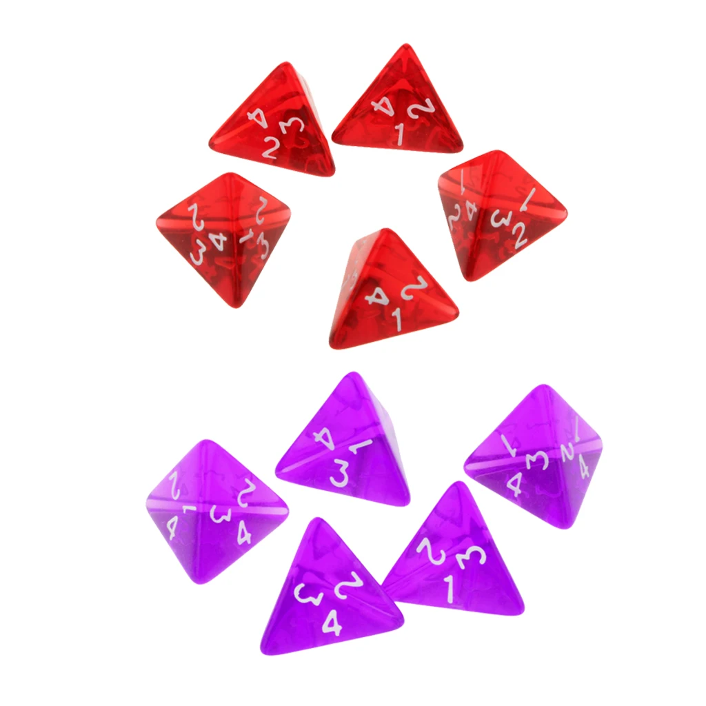10x Dice Role Playing Polyhedral D4 For Board Game Table Games 2cm - Red + Purple