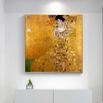 

Portrait of Adele Bloch By Gustav Klimt Canvas Paintings on The Wall Golden Classical Wall Art Replications for Home Decoration