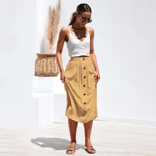 Весна лето Модные Повседневные Женские однотонные юбки с высокой талией однобортные пуговицы миди Свободная юбка карман горячая распродажа