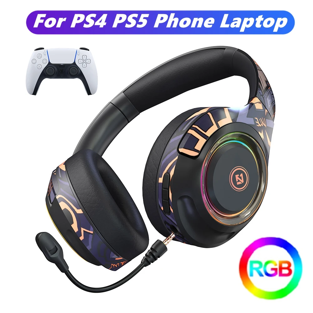 безпроводныенаушники PS5 PS4 Цветная (RGB) Hi-Fi стерео Бас Беспроводной наушники С