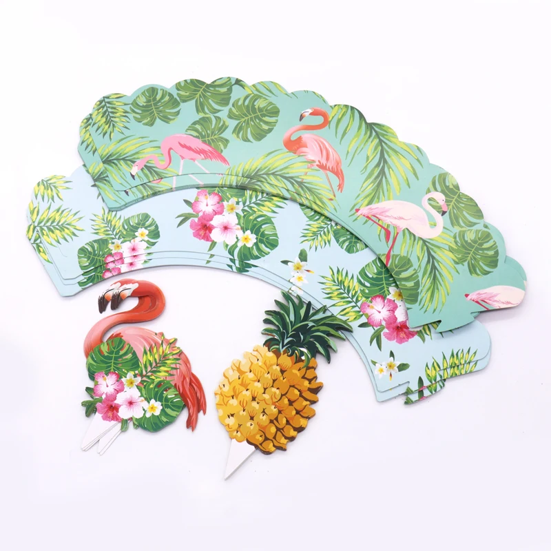 24Pcs Flamingo Cupcake Wrapper Ananas Flamingo Cupcake Cake Toppers Set Per Bambini Compleanno Tropicale Hawaiian Pool Party Suppl