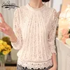 2022 New autumn Ladies White Blusas Women's Long Sleeve Chiffon Lace Crochet Tops Blouses Women Clothing Feminine Blouse 51C ► Photo 1/6