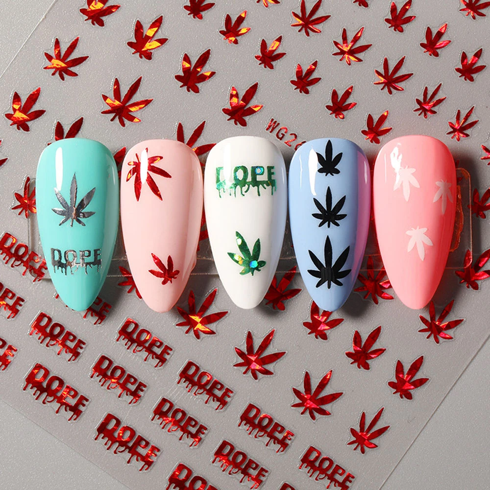 Diy 3d Nail Art Decal Stickers Self Adhesive Pot Weed Leaf Shape Designs  Manicure Nail Tips Decoration Nail Art Salon Tools - Stickers & Decals -  AliExpress