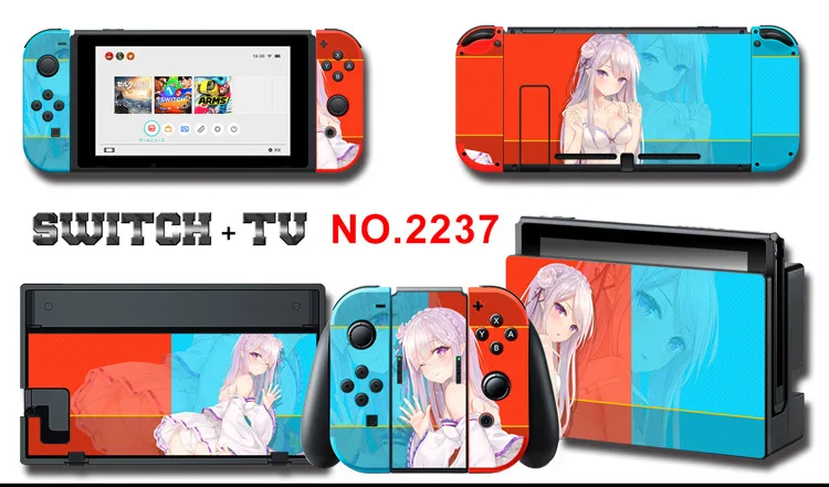 1set New Cute Anime Full Body Sticker for NS Switch Protective Cover Skin Colorful Art for Game Console Joy-Con Controller Decor