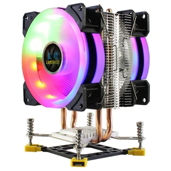 

HOT-LANSHUO CPU Radiator 2 Heat Pipes CPU Cooler RGB Ultra Quiet Cooling Fan for LGA 775 115X 1366 (4Pin Dual Fan)
