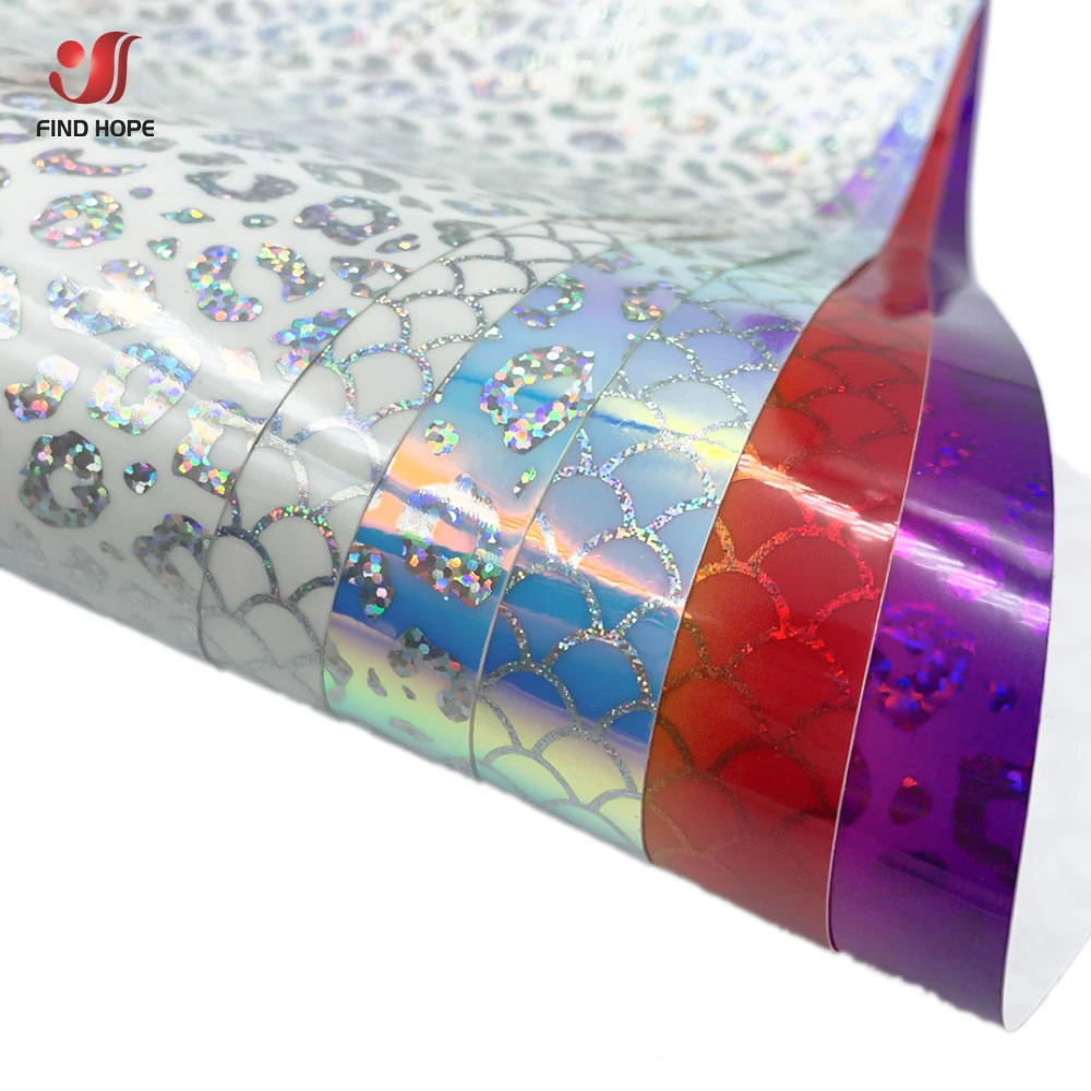 Holographic Gradient Shining Rainbow Adhesive Craft Vinyl Leopard Mermaid 6 Sheets for DIY Cutter and Cameo DIY Decoration