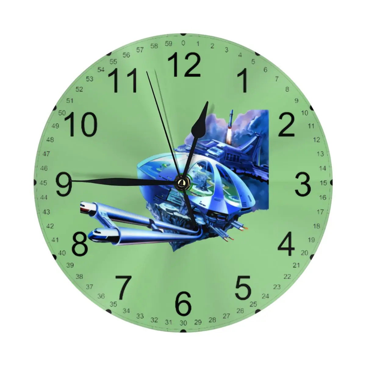 

Sci-Fi Spaceship Round Wall Clock 10 Inch Silent Non Ticking Battery Operated For Living Room Kitchen Bedroom Office