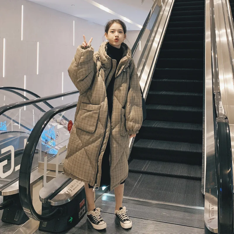 

Dongdaemun over-the-Knee Cotton Coat Women's Exta-long Winter 2019 New Style Grid kapok yi INS down Coat