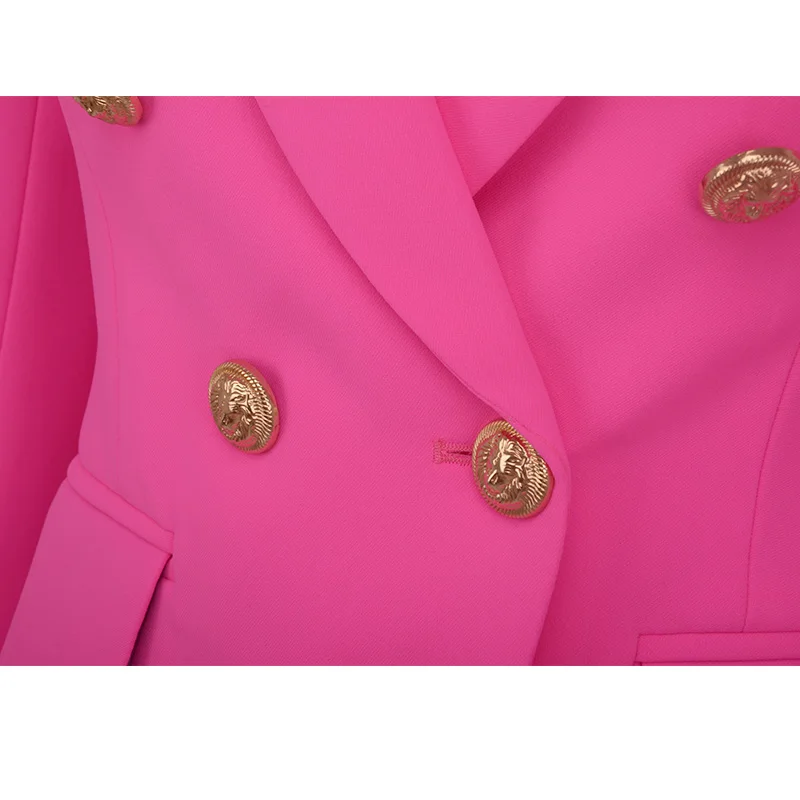 HarlyFashion Европейский дизайнер Элегантный Потрясающий яркий цвет женский модный Блейзер металлические пуговицы Розовые узкие качественные блейзеры