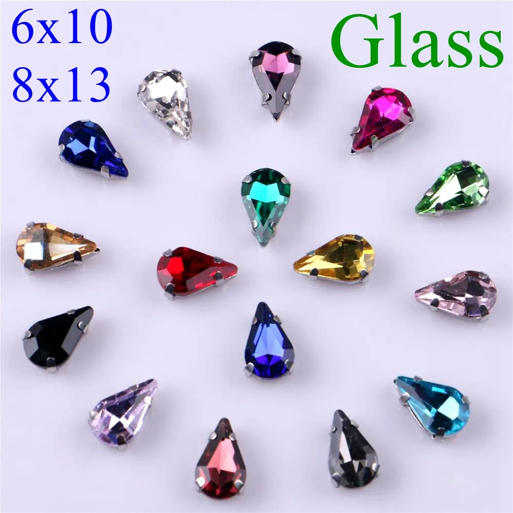 Glass Rhinestones Strass Claw-Sew Diamond Teardrop-Shape Narrow with Metal Base-Buckle