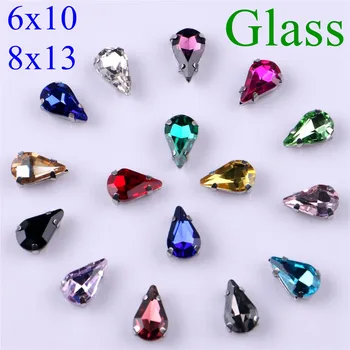Narrow Teardrop Shape Glass Rhinestones With Claw Sew On Crystal Stone Strass Diamond Metal Base Buckle 20 pcs/pack 1