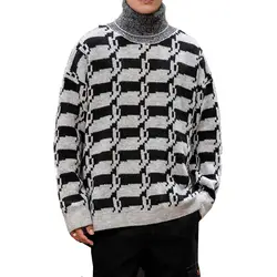 Зимний мужской свитер с высоким воротом 2019, модный мужской повседневный толстый теплый высококачественный пуловер, мужской полосатый