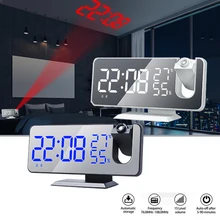 Sveglia a proiezione specchio LED allarme digitale Display temperatura e umidità orologio elettronico da comodino USB con Radio Snooze