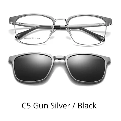 Ralferty 2 в 1 многофункциональная оптическая оправа поляризованные магнитные мужские и женские солнечные очки с клипсой на квадратной оправе Z8028 - Цвет оправы: C5 Gun Silver-Black