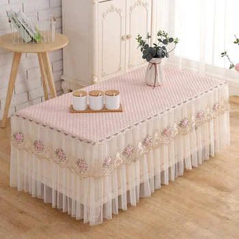 

Rectangle Lace Tablecloth Tea Table Cloth Wedding Home Partty Dinner Table Cover Europe Tulle Floral Table Skirt