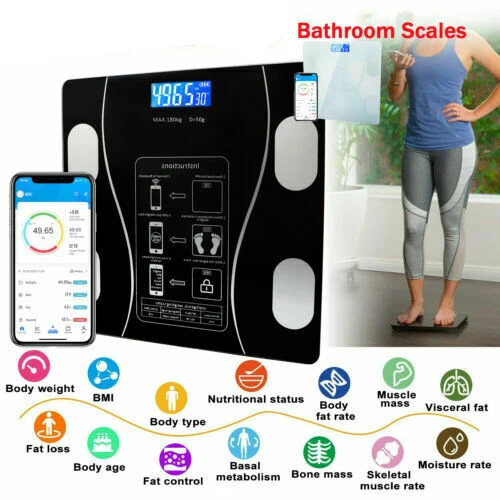 Báscula Usb con Bluetooth para peso corporal, pantalla Lcd inteligente para baño, peso corporal, masa muscular de agua, 180kg ► Foto 3/6