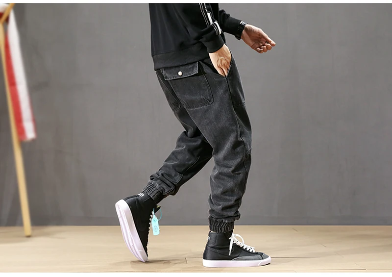 Модные уличные мужские джинсы, соединенные дизайнерские штаны-карго из денима, штаны-шаровары, узкие джинсы с принтом в стиле хип-хоп