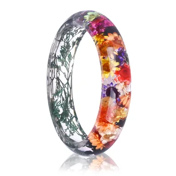 

KCALOE Natural Dried Flower Resin Bangles Bracelet For Women Baby's Breath Brazilian Star Chrysanthemum Valentine Grass Jewelry