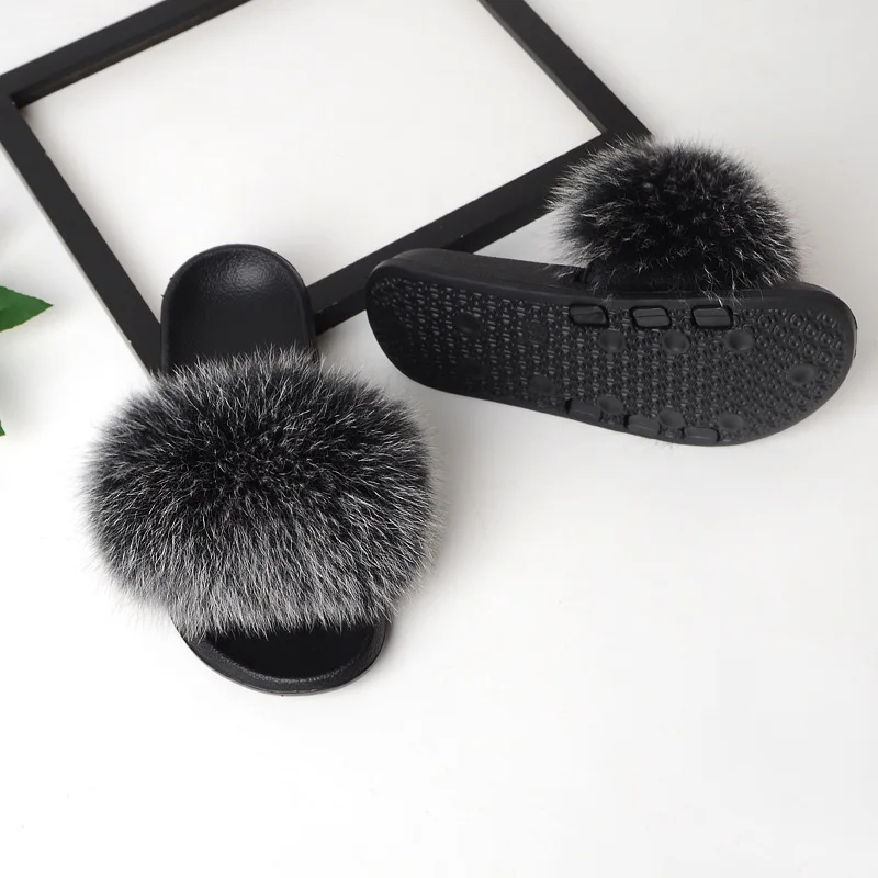 

2018 Spring And Summer New Style Women's Europe And America Fashion Really Fox Fur Slipper Korean-style Outer Wear Home Plush Fu