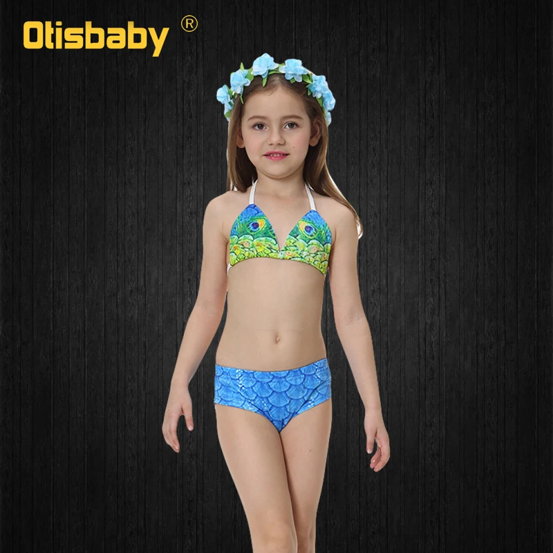 Fashion Girls Lotus leaf Solid Bikini Child Little Mermaid Ruffle Top Swimwear and Swimming Trunks Beach Vacation Clothing Set children's clothing sets high neck Clothing Sets