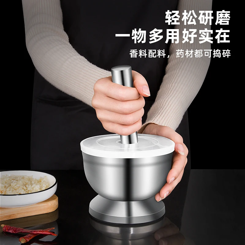 

Stainless Steel Triturator Home Grinding Manual Mortar Meshed Garlic Device home gadgets kitchen accessories