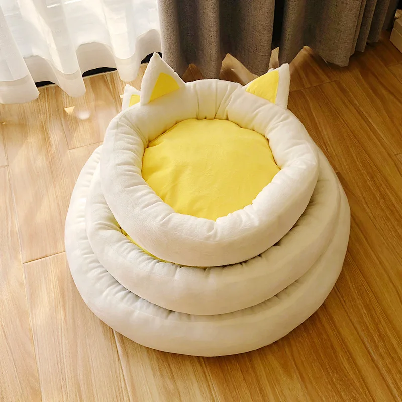 Three Sizes Egg Yolk Cat Litter Warm Pet Puppy Bed Removable Washable Kitten Nest Pad Soft Small Cat Bed Pet Accessories Winter