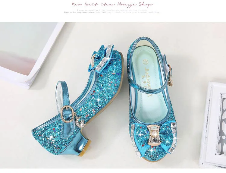 2021 Princess Kids Leather Shoes for Girls Flower Casual Glitter Children High Heel Girls Shoes Butterfly Knot Blue Pink Silver best children's shoes