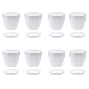 

8 Pack 6.3Inch White Plastic Flower Plant Pots Seedlings Nursery Pot Planter with Saucer Pallet