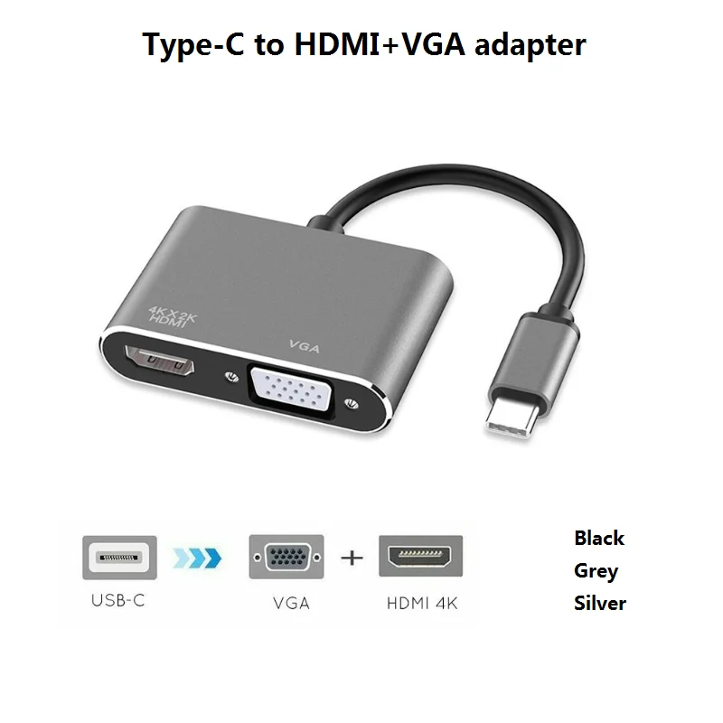 

Silver Grey Black USB 3.1 Type C Multiple Adapter To HDMI 4K / VGA Converter For Macbook Laptop Cell Phone