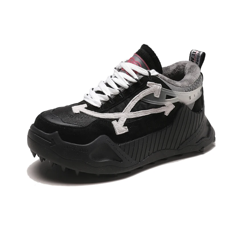 Зимние женские кроссовки с плюшевой подкладкой, черные кроссовки на платформе, повседневная обувь для папы, Студенческая спортивная обувь - Цвет: Черный