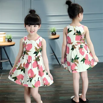 

Girls Dress Sleeveless Summer Printing Kids Dress Cute Girls Clothing Children'S Dress Knee-length 4 Colors Kids Clothes Quality