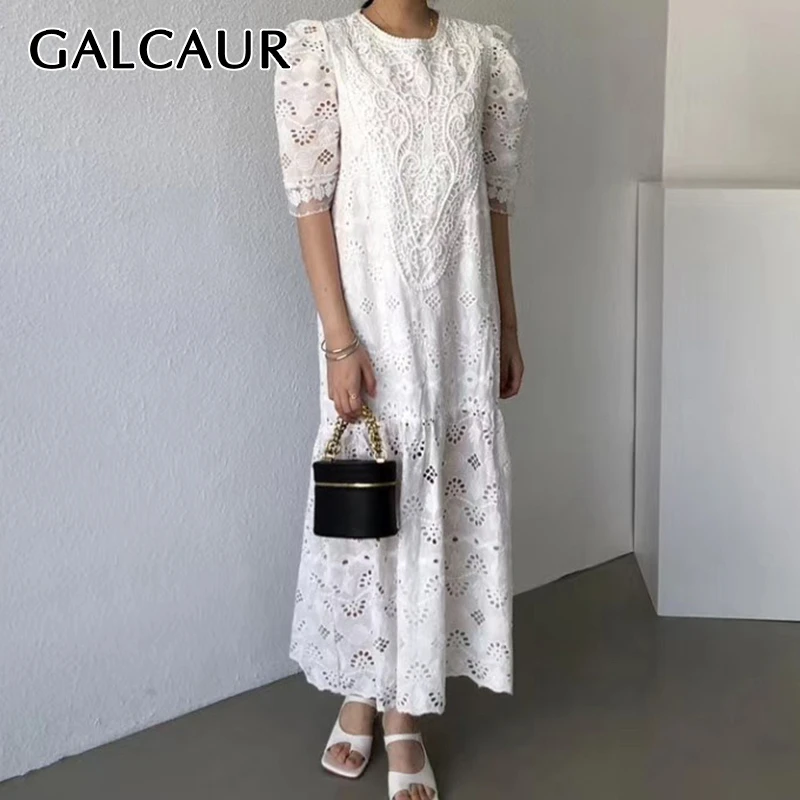 Женское ажурное платье с круглым вырезом GALCAUR повседневное кружевное