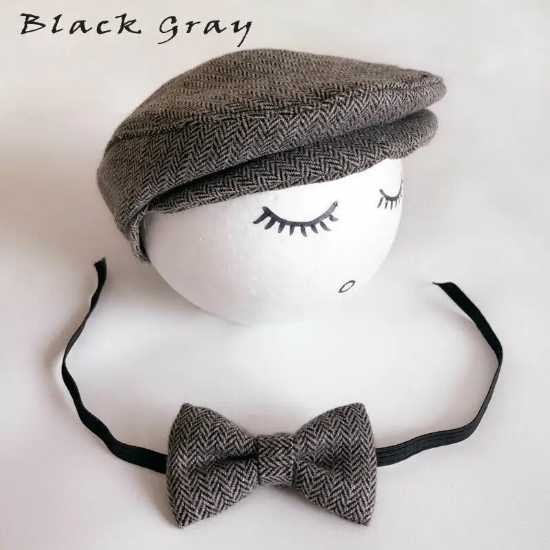 Baby Boy Vintage Peaked Cap + Bow Tie 0-1M Newborn Infant Toddler Gentleman Casual Beanie Cap Hat