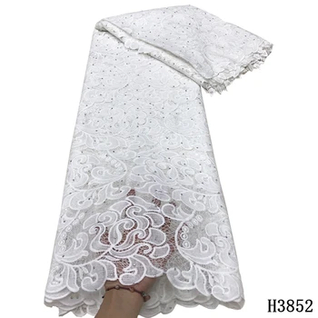 

White Cord lace fabric 5 Yards African Guipure lace fabric 2020 high quality Wedding lace Nigerian Cord laces with Stones HJ3852