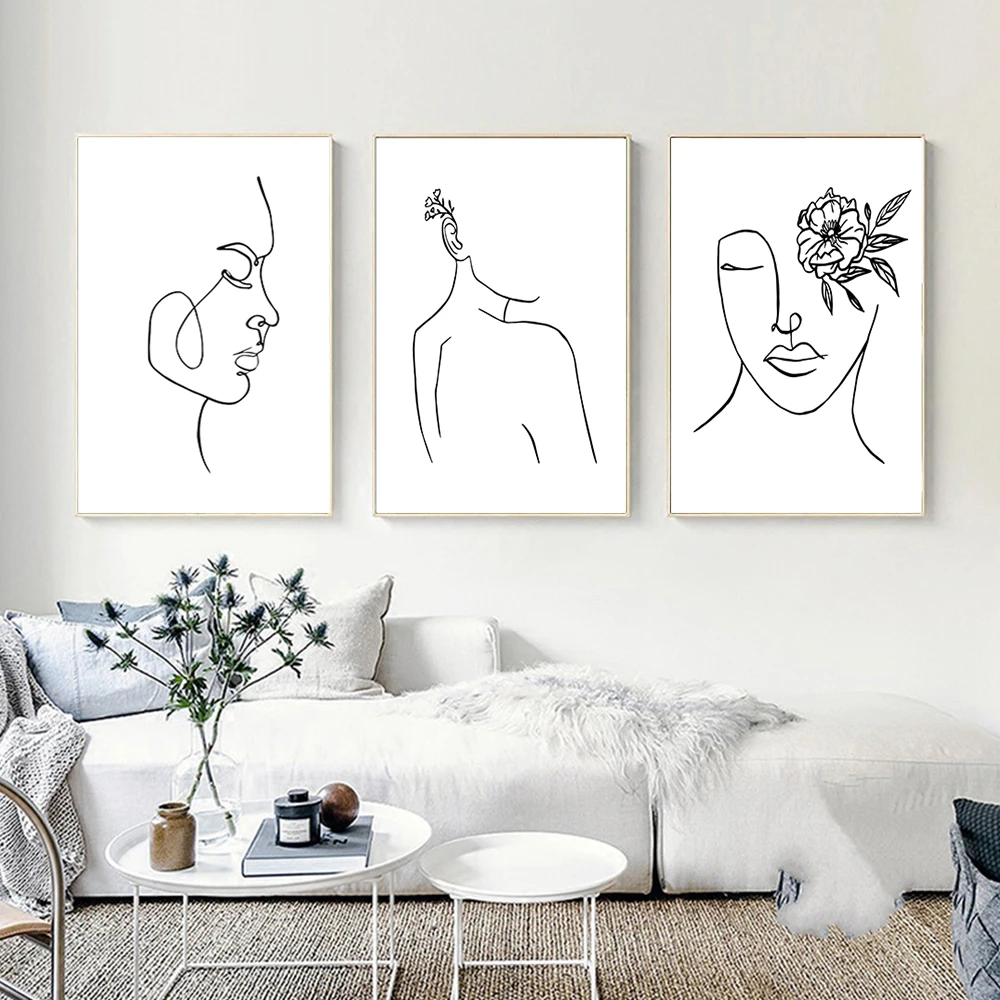 Abstract Line Drawing Wall Art Print Minimalist Woman Face Poster Black White Flower Posters And Prints Wall Pictures Home Decor Painting Calligraphy Aliexpress