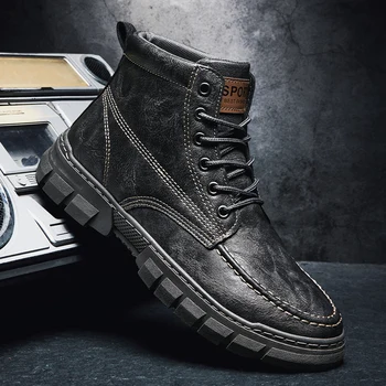 

Winter Men's Boots PU Leather Light Man Casual Shoes Dropshipping Retro Botas Male Fashion Zapatos De Hombre Platform Boots