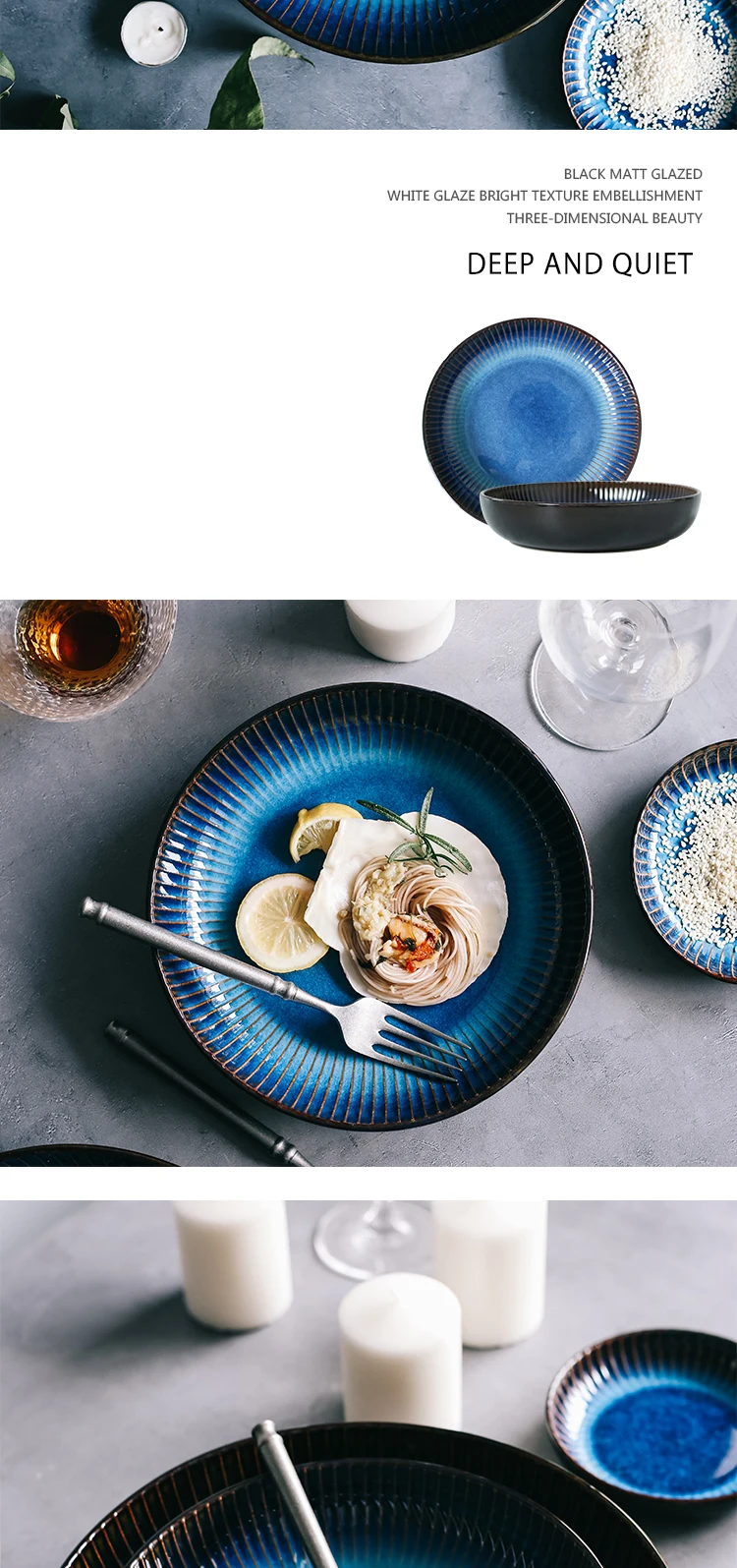 RUX WORKSHOP Japanese Western Ceramic Plate Steak dish Round breakfast plate Blue kitchen dining tableware Cake dessert plate