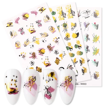 

3PCS Harunouta Water Transfer Gold Nail Stickers Summer Flower Leaves Water Decals Nail Foil Wraps DIY Nail Art Decoration